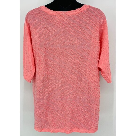 Chicos Women Top Size 2 Medium Pink Short Dolman Sleeve Texture Casual Pullover - Picture 5 of 9